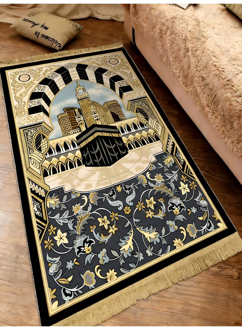 Kaaba Pattern Prayer Mat, Muslim Non-Slip Worship Rug, Soft Skin-Friendly Home Prayer Pad - Image 1